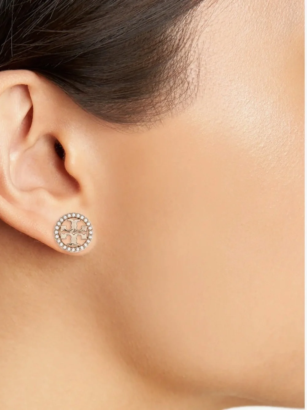 Tory Burch Icon Pavé Circle Stud Earrings
